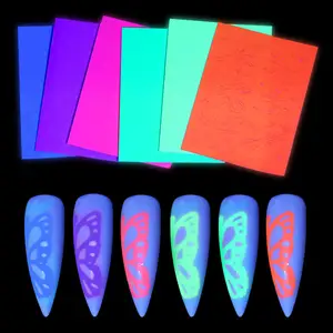 Misscheering 3D flame finger Stickers Tips Manicure Tool Nail-Decals DIY Watermark Butterfly Colorful Designs Fluorescent