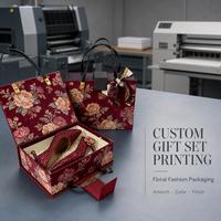 Boîte cadeau rigide personnalisée avec impression pour bijoux, cosmétiques, bougies, articles floraux, chaussures, ensemble d'emballage cadeau avec sac de shopping et nœud pour la vente au détail