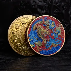 Производитель, Коллекционирование, металлическая 3d цветная Золотая Серебряная сувенирная монета с китайским драконом