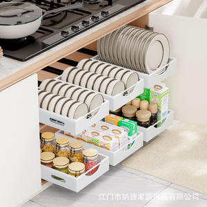 Étagère à vaisselle coulissante Najia avec plateau, rangement réglable et amovible pour armoire basse, design carré - Product Image 3