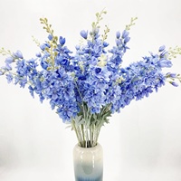 Bunga Sutra Buatan 2 Tangkai Delphinium Flocking Hyacinth Biru Besar Dekorasi Jalan Pernikahan Buatan Tangan Grosir