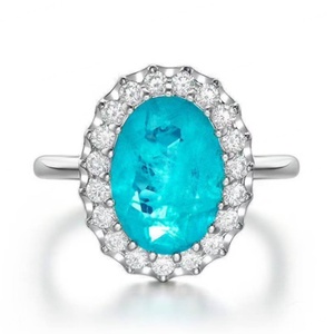 New Collection S925 Sterling Silver Vintage Oval Cut Paraiba Tourmaline Halo <b>CZ</b> Engagement Wedding Anniversary Gift Women's <b>Ring</b> - Product Image 1