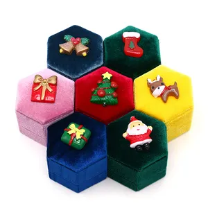 Hexagon Double und Single Christmas Jewelry Geschenk box Velvet Ring Box Display halter mit abnehmbarem Deckel Ring Bearer Box