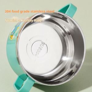 Bol pour enfants en acier inoxydable 304, motif dessin animé, avec double poignée et couvercle, isolé, anti-brûlure, mignon, cadeau pour bébé, Fête des Enfants - Product Image 3