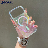 Coque de téléphone semi-transparente à effet laser dégradé magnétique, couleur plaquée brillante diamantée irisée pour iPhone 17 Pro Max 14/15/16 Plus