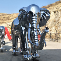 Sculpture d'éléphant en acier inoxydable forgée à la main avec finition miroir pour décoration extérieure traditionnelle et cadeau