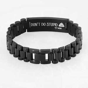 Nouveau bracelet en acier inoxydable noir pour hommes |   Gravures « Ne fais pas des choses stupides » et « À mon fils » - Product Image 3