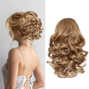 วิกผมสไตล์ยุโรปอเมริกันแบบครอสบอร์เดอร์ หางม้าสั้นแบบผูกเชือก ลอนโรมัน เส้นใยสังเคราะห์ธรรมชาติ ผมหยักศก ใช้ได้ทั่วไป - Product Image 4