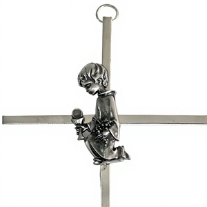 Baptême croix métal jeune garçon Figure fabriqué à la main décoration suspendue croix murale - Product Image 1