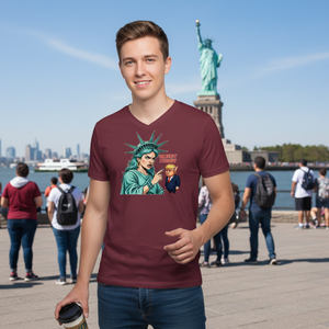 Camiseta Quiet Piggy Liberty Edition con Cuello en V, Unisex para Adultos, Manga Corta, Estampado Gráfico, Impresión Digital, Ropa Promocional - Product Image 3