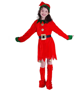 Luolan Children's Christmas <strong>Elf</strong> Princess <strong>Costume</strong> Green and Red Outfit for Boys and Girls Party Polyester S/M/L - Product Image 1