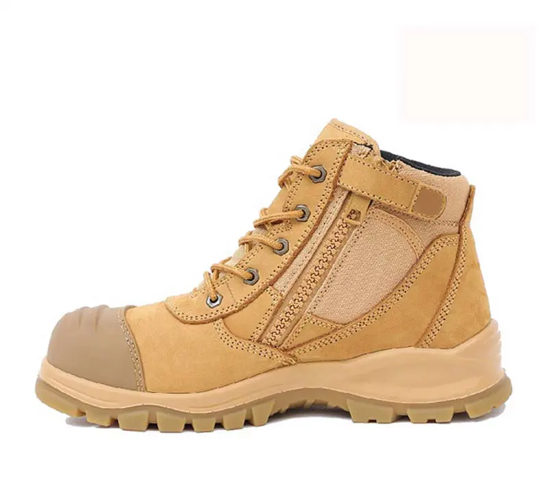 High-end wheat nubuck leather safety boots work boots with side zipper for men