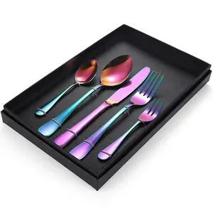 Thép Không Gỉ Dao Kéo Titanium Spoon Fork Dao Nhà Bếp Đám Cưới Nhiều Màu Flatware Set