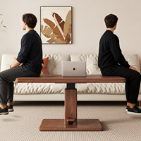 Table basse relevable Yifulin en bois massif de style médiéval avec repose-pieds pneumatique mobile pour appartement compact à double usage