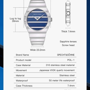 Reloj de cuarzo ultrafino para hombre, cristal de zafiro con revestimiento de oro PVD, acero inoxidable de 37 mm, resistente al agua hasta 50 m - Product Image 6