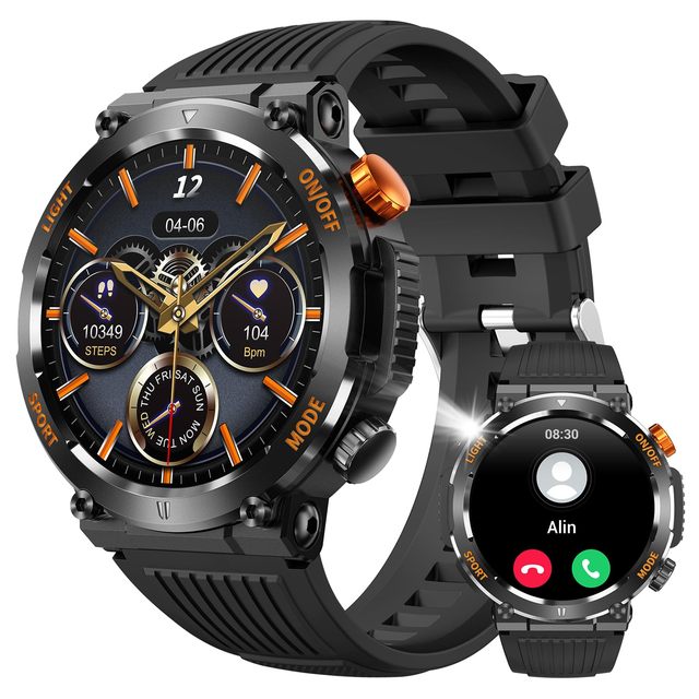 HT17 Man Outdoor Sport Smartwatch with Emergency Lighting & Compass Health Monitoring Bluetooth Answer Call Smart Watch for Men