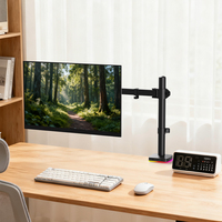 Bras de moniteur unique personnalisé Khcoohoo Kehao avec concentrateur RGB, support réglable OEM, acier allié, capacité de charge de 8 kg, VESA 75/100 mm, inclinaison de 45 degrés