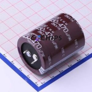 ตัวเก็บประจุแบบอิเล็กโทรไลต์อะลูมิเนียมแบบ Snap-in รุ่น EKMM451VSN471MA45S ชนิด Through-hole (THT) ขนาด D35xL45 มม. 470uF 20% 450V 35 มม. - Product Image 1