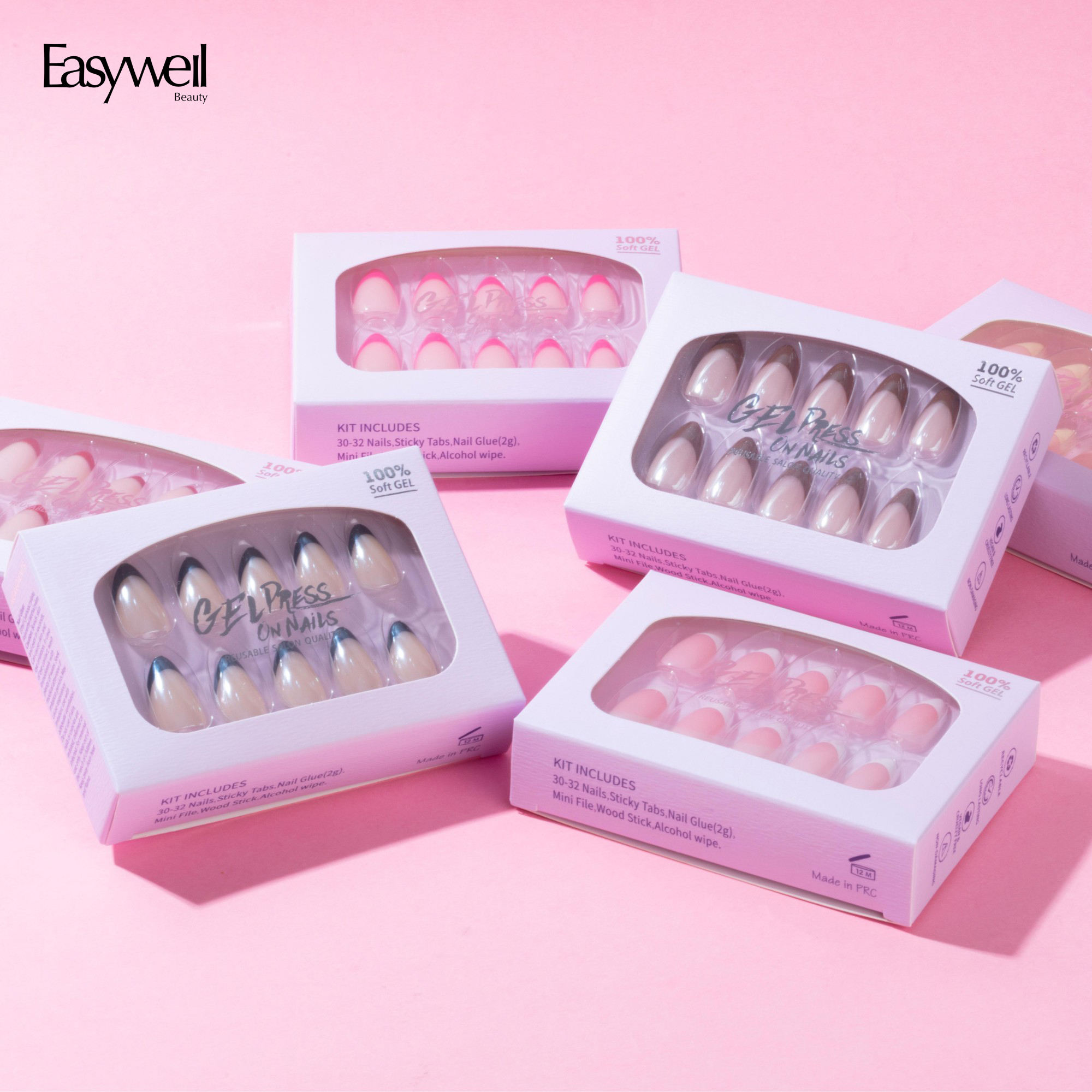 Custom 30 Pcs Luxury Acrylic Nails Press on with Luxury False Nails Package Box Private Label Wholesale Gel Press on Nails