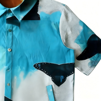 Chemises imprimées pour hommes de haute qualité, décontractées et formelles, imprimé papillon monarque bleu sur toute la surface, chemise à manches courtes pour hommes, style resort