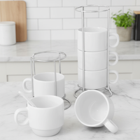 Lot de 4 mugs à café en céramique mignons avec support métallique et grande surface vierge pour sublimation par transfert thermique, vente en gros OEM/ODM, livraison rapide