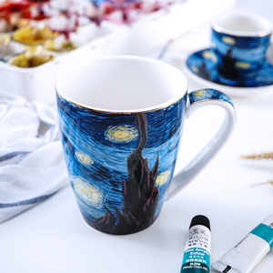Série La <span class=keywords><strong>Nuit</strong></span> étoilée, peinture à l'huile d'art <span class=keywords><strong>de</strong></span> <span class=keywords><strong>Van</strong></span> <span class=keywords><strong>Gogh</strong></span>, tasse à <span class=keywords><strong>café</strong></span> cappuccino latte, plateau, tasse à expresso, œuvre d'art, taza para cafe, vaisselle - Product Image 4