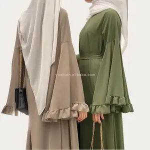 2022 Wholesale Abaya Turkey Ladies Islamic Clothing Nida Ruffled Sleeves Muslim Women Dresses Dubai Closed Abaya