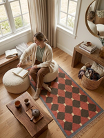Geometric Modern Wool Jute Runner Rug Tassels Handwoven Farmhouse Carpet Washable Non-Slip Accent Bedroom Hallway Entryway