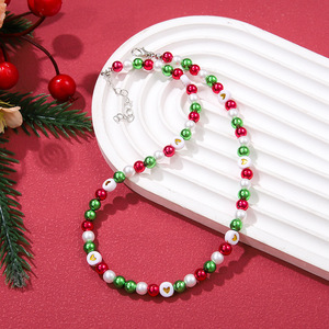 Christmas Pearl Necklace Women's Multi Layer Beaded Sweater <b>Chain</b> Holiday Jewelry Red Green <b>Black</b> Heart Design - Product Image 2