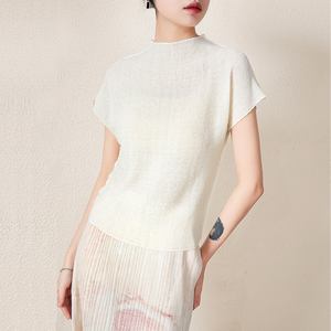 เสื้อยืดคอปกตั้งของผู้หญิงผ้าชีฟองจับจีบแขนสั้นลำลองอเนกประสงค์แห้งเร็วเป็นมิตรกับสิ่งแวดล้อมดีไซน์ล่าสุด - Product Image 5
