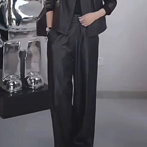 Nouveau <span class=keywords><strong>pantalon</strong></span> à jambe large taille élastique femmes <span class=keywords><strong>pantalon</strong></span> en <span class=keywords><strong>cuir</strong></span> de mouton véritable - Product Image 3