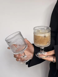 Vintage Embossed Floral Glass <b>Goblet</b> Clear and Colored <b>Wine</b> Glasses for Wedding Parties Elegant Drinkware - Product Image 4