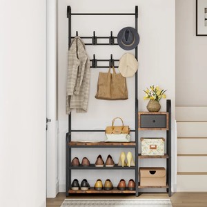 Multifuncional moderno esquina chica entrada salón árbol minimalista independiente hierro diseño Metal percheros con almacenamiento <span class=keywords><strong>de</strong></span> zapatos - Product Image 2