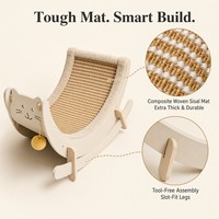 Lit pour chat en bois avec griffoir incurvé en sisal, jouet pompon inclus, mobilier d'intérieur pour animaux de compagnie