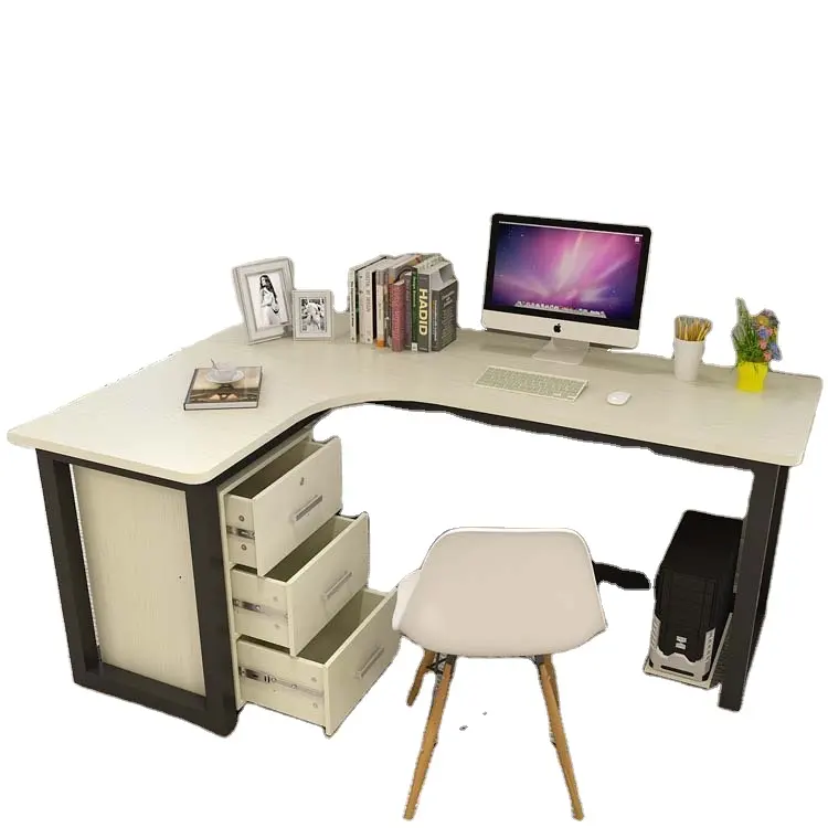 Vintage home office desk L shape black and white office desk modern with steel office desk furniture for SOHO