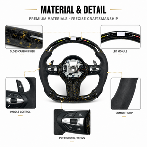 Volant en fibre de carbone avec éclairage de changement de vitesse, cuir perforé, fond plat, volant de course à dégagement rapide pour BMW Série 1 2 3 4 - Product Image 6