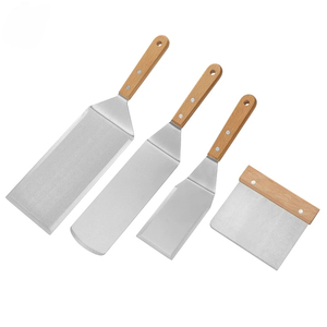 Spatule de cuisine en acier inoxydable, outil teppanyaki, spatule à pizza avec manche en bois, spatule à steak, barbecue, crêpes, nouilles - Product Image 1