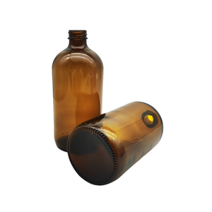 16oz Boston Runde Bernsteinfarbene Glasflasche für Hautpflege 500ml - Product Image 2