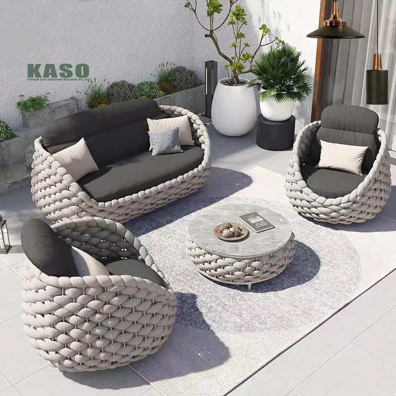 Juego de muebles de exterior para patio trasero, patio junto a la piscina, patio de ratán, cuerda de lujo de aluminio, Banco de esquina moderno, sofá de jardín