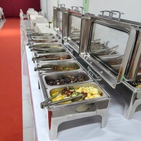 Équipement de Restaurant Réchauds à Buffet Argentés en Acier Inoxydable Hydraulique Ensemble de Plat Chafing pour Traiteur