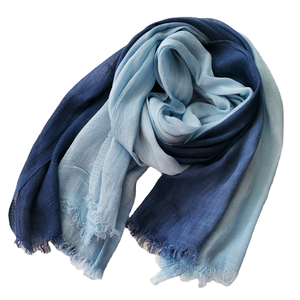 Écharpe légère en lin et soie bleu <span class=keywords><strong>dégradé</strong></span> pour femmes, châle doux à franges - Product Image 1