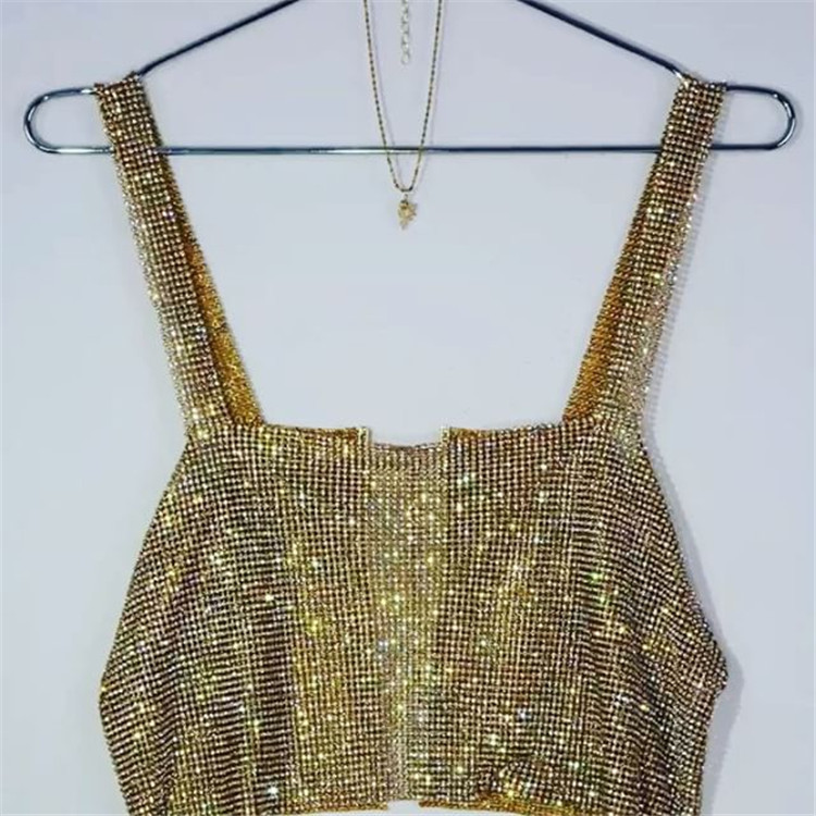 2023 Stunning Diamonds Crystal  Crop Top Womens SLeeveless Straps Rhinestone Bustier Club Vest Party Club Wears