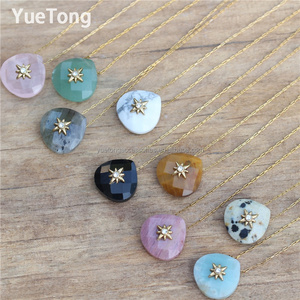 Collar Gargantilla con Colgante de Piedra Natural Hecha a Mano, Rodonita y Cuarzo Rosa <span class=keywords><strong>en</strong></span> Forma de Lágrima, Joyería Minimalista de Acero Inoxidable Chapado <span class=keywords><strong>en</strong></span> Oro de 18k - Product Image 2
