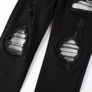 Black Patch Denim <b>Pants</b> for Men Y2K Street Style Destroyed Ripped Skinny Stretch Jeans Embroidery Print Washed Hip Hop Fashion - Product Image 6