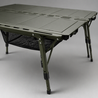 Table de camping pliante en alliage d'aluminium avec plateau à lattes, panier en maille portable pour l'extérieur, hauteur réglable, table tactique pour le camping, le pique-nique et la plage
