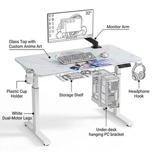 Escritorio Gaming de Vidrio Templado de 120*70cm con Doble Motor para Cibercafé, con Soporte para Monitor, Soporte para <span class=keywords><strong>PC</strong></span>, Logotipo Artístico Impreso Personalizado - Product Image 5