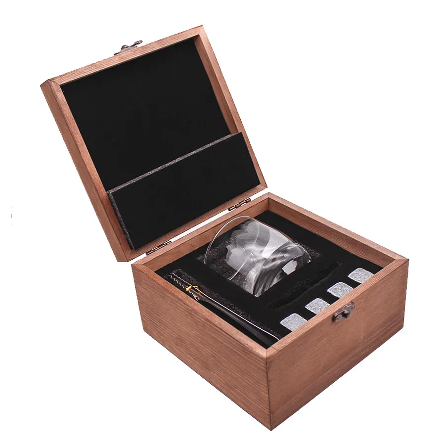 Aksesoris Bar Premium 4 batu wiski dingin granit 1 kacamata anggur batu wiski dan kaca Set dalam kotak kayu