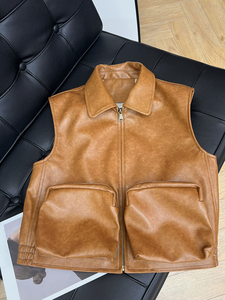 Nouveau <span class=keywords><strong>gilet</strong></span> en cuir véritable rétro pour femmes avec grandes poches, <span class=keywords><strong>gilet</strong></span> en cuir <span class=keywords><strong>sans</strong></span> manches vintage - Product Image 2