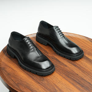 Chaussures en cuir pour hommes à bout carré, rehaussantes, en cuir de vachette, à semelle épaisse, à lacets, pour le bureau et les occasions décontractées - Product Image 5