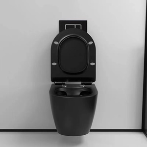 Inodoro sin borde con sifón en P, de cerámica, de dos piezas, negro, para baño, suspendido en la pared, juego de inodoro WC - Product Image 4